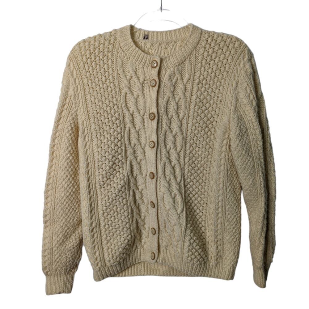 Vintage Handmade Fisherman's Cardigan Sweater Cream Color Unisex
